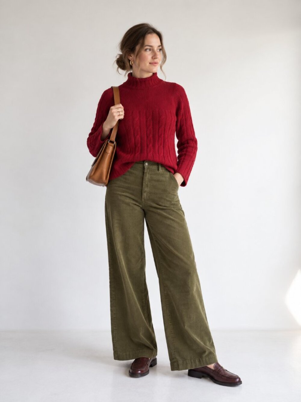 Carbery Ireland Pure New Wool Cable Knit Turtleneck Sweater Red S